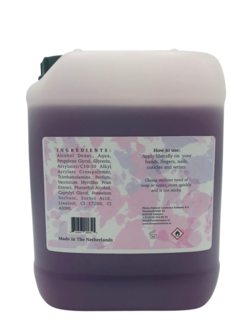 Dr. Fruit handgel met berry fruitgeur 5 Liter jerrycan geschikt voor COVID-19 achterkant ingrediënten bestandsdelen