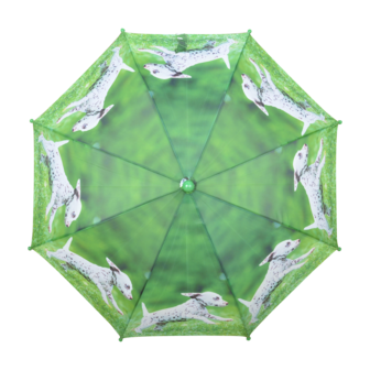 Kinderparaplu met blije puppies groen KG160 dalmatiër bovenkant
