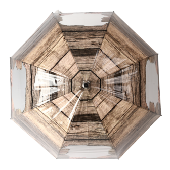 Esschert Design kiekeboe kinderparaplu met houten kijkgat bruin bovenkant