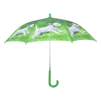 Kinderparaplu met blije puppies groen KG160 dalmati&euml;r voorkant