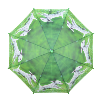 Kinderparaplu met blije puppies groen KG160 dalmati&euml;r bovenkant