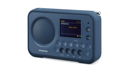 Sangean DPR-76BT Dark Blue DAB+/FM draagbare radio werkt met oplaadbare accu of batterijen voorzijde rechts