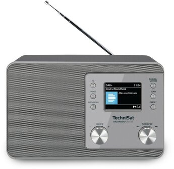 Technisat DIGITRADIO 307 BT DAB+/FM radio met BestTune-technologie zilver voorkant met antenne