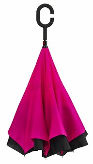 Impliva binnenstebuiten paraplu met dubbel doek roze RU-6-PMS BLACK 6C/PMS 219C ingeklapt