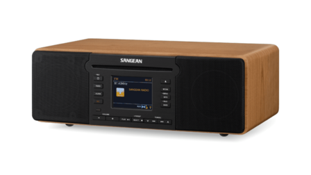 Sangean DDR-66BT Walnut All-in-one stereo muzieksysteem DAB+ AUX en CD-speler voorzijde rechts
