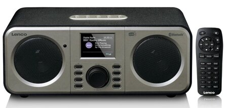 Lenco DAR-030BK stereo DAB+/FM radio zwart voorzijde met afstandsbediening