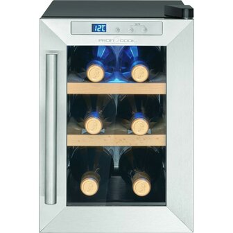 Proficook WK1231 glasdeur wijnkoelkast 6 flessen zwart zilver 501231 voorkant