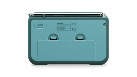 Sangean DPR-76BT Light Blue DAB+/FM draagbare radio werkt met oplaadbare accu of batterijen achterzijde