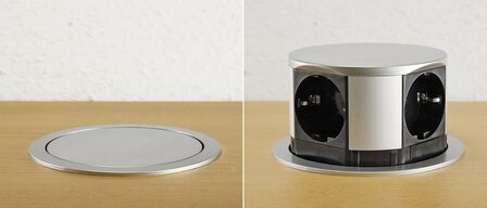 Chilitec 22604 inbouw stopcontactdoos voor bureau uittrekbaar met 4 stopcontacten