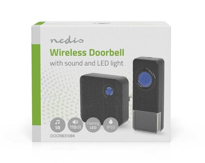Nedis DOORB310BK2 draadloze deurbel 150 meter met twee plug-in ontvangers zwart doos