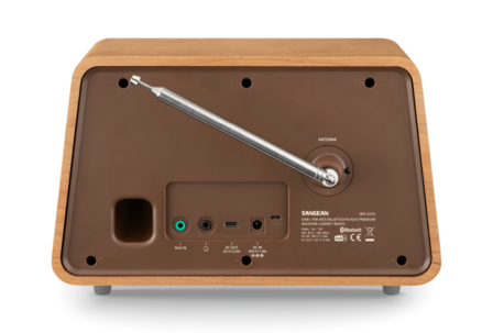 Sangean WR-201D DAB+/FM natural cherry houten kast premium radio achterzijde