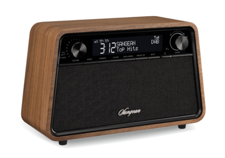 Sangean WR-201D DAB+/FM vintage walnoot houten kast premium radio voorzijde links