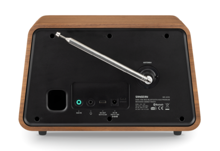 Sangean WR-201D DAB+/FM vintage walnoot houten kast premium radio achterzijde