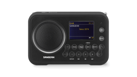 Sangean DPR-76BT Metal Grey DAB+/FM draagbare radio zwart werkt met oplaadbare accu of batterijen voorzijde