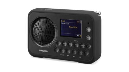Sangean DPR-76BT Metal Grey DAB+/FM draagbare radio zwart werkt met oplaadbare accu of batterijen voorzijde rechts
