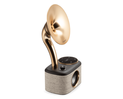 Sangean CP-100D Gramophone FM/DAB+ retro radio Fabric Black-Gold met bluetooth en aux voorkant links