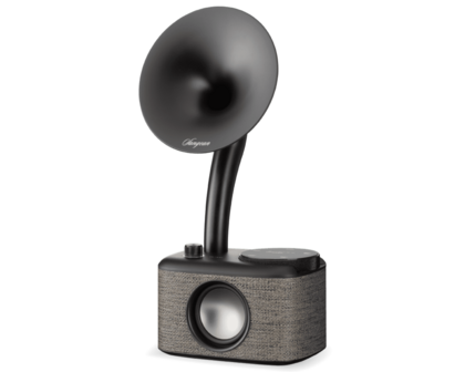 Sangean CP-100D Gramophone FM/DAB+ retro radio Fabric Grey-Black&nbsp;met bluetooth en aux voorkant rechts