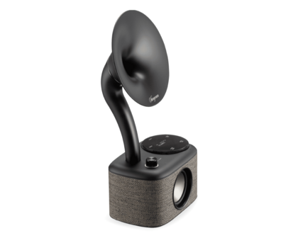 Sangean CP-100D Gramophone FM/DAB+ retro radio Fabric Grey-Black&nbsp;met bluetooth en aux voorkant links