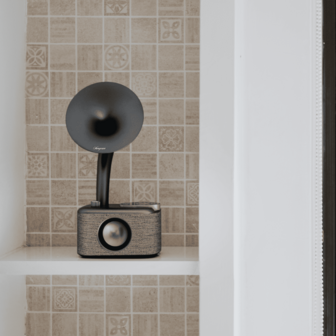 Sangean CP-100D Gramophone FM/DAB+ retro radio Fabric Grey-Black&nbsp;met bluetooth en aux