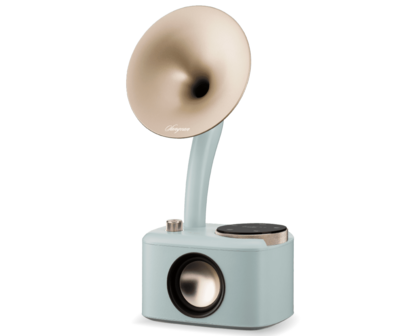 Sangean CP-100D Gramophone FM/DAB+ retro radio Minty-Gold&nbsp;met bluetooth en aux voorkant rechts