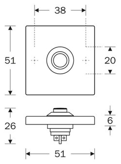 Artitec 95497 beldrukker vierkant mat nikkel messing pvd zilver afmetingen
