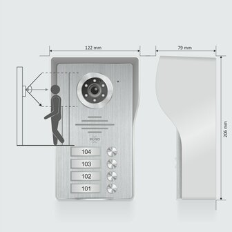Elro DV4000-4 bedrade intercom deurbel voor 4 appartementen met schermen buitenunit afmetingen