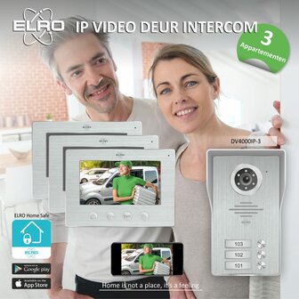 Elro DV4000IP3 bedrade intercom deurbel voor 3 appartementen met schermen en app
