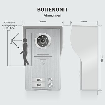 Elro DV4000IP3 bedrade intercom deurbel voor 3 appartementen met schermen en app buitenunit afmetingen