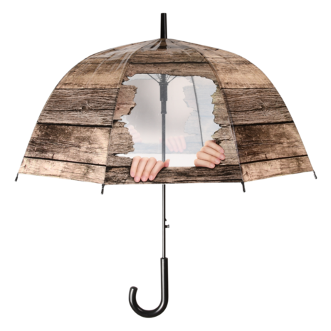 Esschert Design kiekeboe kinderparaplu met houten kijkgat bruin voorkant