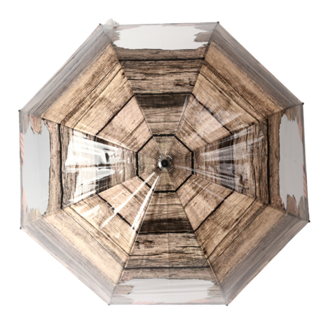 Esschert Design kiekeboe kinderparaplu met houten kijkgat bruin bovenkant