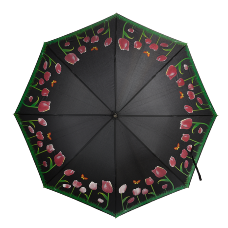 Esschert Design tulpparaplu met kleur veranderend zwart doek TP367 bovenkant roze tulpen