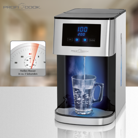 Proficook HWS1145 heetwaterdispenser 4 liter 2600 Watt 501168 voorkant binnen 3 seconden op temperatuur