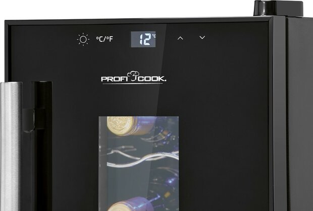 Proficook WK1230 glasdeur wijnkoelkast 6 flessen zwart 501230 voorkant display