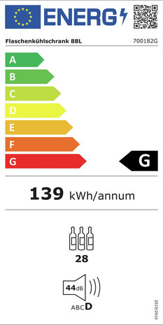 Bartscher 700182G flessenkoelkast met dubbele beglazing energielabel