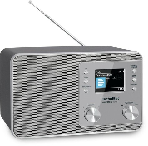 Technisat DIGITRADIO 307 BT DAB+/FM radio met BestTune-technologie zilver voorkant links antenne