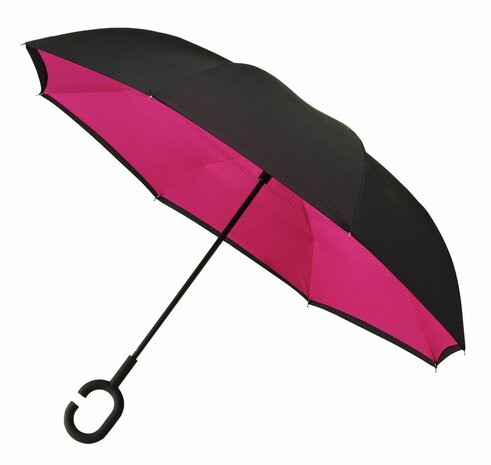 Impliva binnenstebuiten paraplu met dubbel doek roze RU-6-PMS BLACK 6C/PMS 219C voorkant