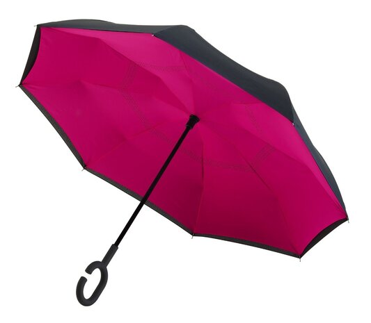 Impliva binnenstebuiten paraplu met dubbel doek roze RU-6-PMS BLACK 6C/PMS 219C voorkant uitgeklapt onderkant
