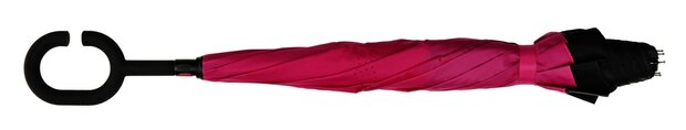 Impliva binnenstebuiten paraplu met dubbel doek roze RU-6-PMS BLACK 6C/PMS 219C zijkant ingeklapt