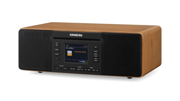 Sangean DDR-66BT Walnut All-in-one stereo muzieksysteem DAB+ AUX en CD-speler voorzijde rechts