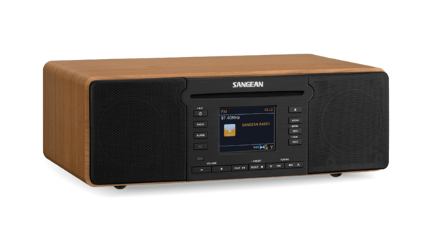 Sangean DDR-66BT Walnut All-in-one stereo muzieksysteem DAB+ AUX en CD-speler voorzijde links