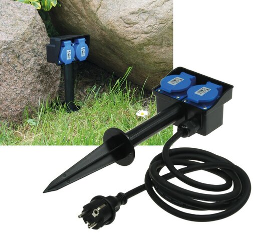 Chilitec tuinstopcontactdoos met grondpin 2-voudig 10m kabel IP44