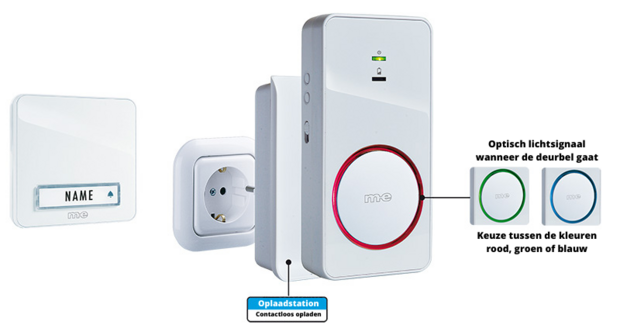 M-E BELL-281 draadloze deurbel met oplaadstation voor ontvanger 41152 deurdrukker ontvanger verlichting