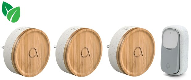 Avidsen 102498-3 draadloze en kinetische deurbel bamboe + 3 ontvangers