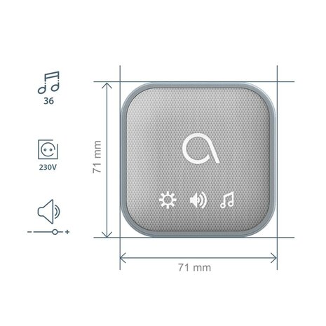 Avidsen Sona-T Plug-In draadloze deurbel met flitslicht op netstroom afmetingen ontvanger