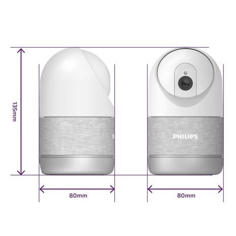 Philips WelcomeEye Look gemotoriseerde Wi-Fi binnencamera 2k afmetingen