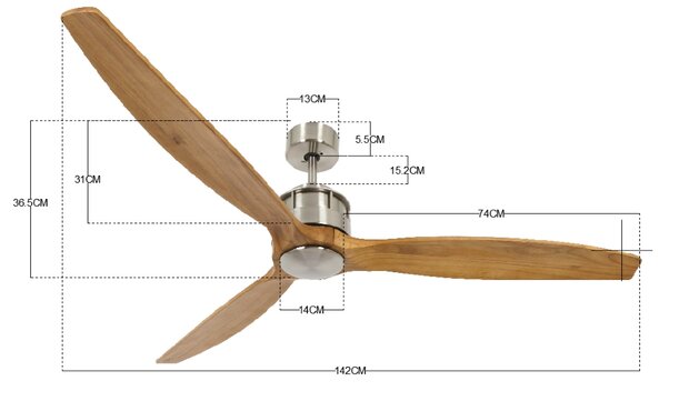 Beacon Airfusion Akmani plafondventilator chroom teakhout 156 centimeter afmetingen