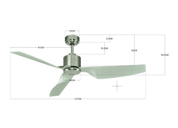 Beacon 210525 Airfusion Climate II plafondventilator chroom 127 centimeter afmetingen