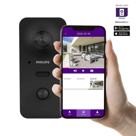 Philips WelcomeEye View Wi-Fi buitencamera FULLHD 2K app