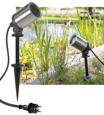 Chilitec RVS tuinspot met grondpen IP65 230V zonder lichtbron met 1,5m kabel