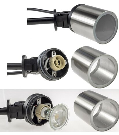 Chilitec RVS tuinspot met grondpen IP65 230V zonder lichtbron met 1,5m kabel